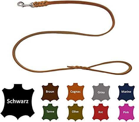Hundeleine Fettleder kleine Hunde/große Hunde MIT Handschlaufe Made IN Germany 1m - 5m (1,0m X 12mm, Cognac)