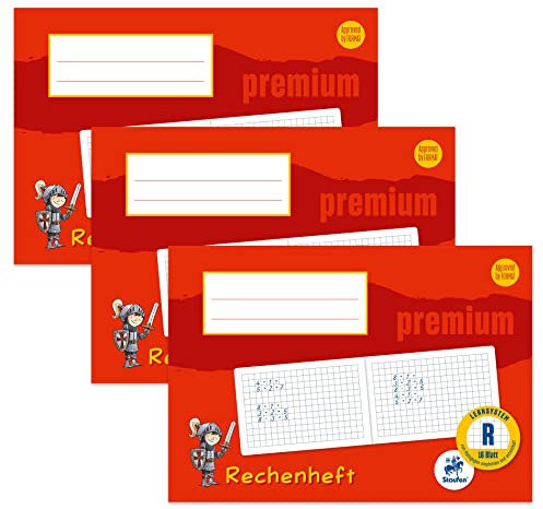 Staufen Premium Rechenheft - DIN A5 quer, Lineatur R, 16 Blatt, 90g/m² Premium Papier, 3 Stück