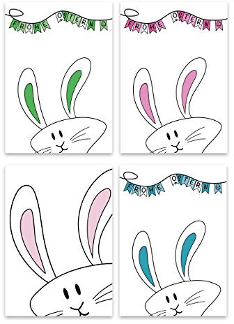 Osterkarten (4er Set) Osterhase Comic – hochwertige moderne Klappkarten & Umschläge (Kraftpapier) – einzigartiges Design