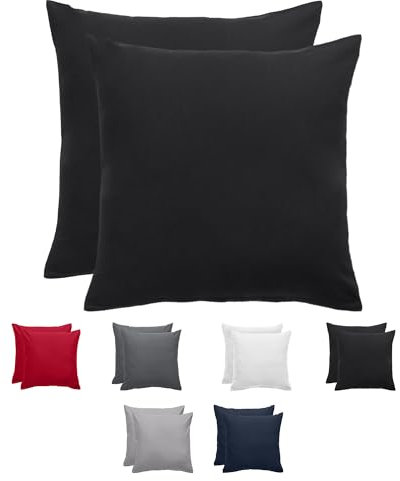 Komfortec Kissenbezug 40x40 cm 2er Set aus Gebürstet Mikrofaser mit Reißverschluss, Atmungskativ und Weich – Schwarz