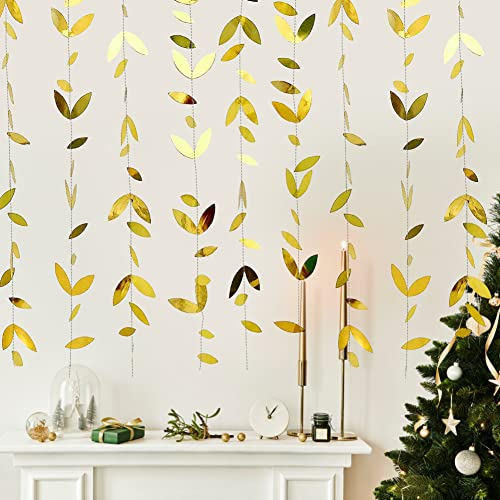 LYTIVAGEN 4 Stück 4m Gold Blätter Girlande Gold Hängende Blätter Streamer Blätter Papier Banner Glitzer Wimpelkette Banner Gold Blätter Party Deko für Weihanchten Geburtstag Hochzeit Party