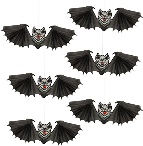 Figarge 6 Stück Halloween Papier Laterne Fledermaus Dekoration, Halloween Fledermaus Dekoration, Wabenkugeln Geburtstag Deko Zeremonie Dekoration für Halloween Party Garten Schlafzimmer Bar Dekoration