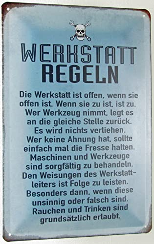 Blechschild 20x30cm gewölbt Werkstatt Regeln Werkstatt Deko Geschenk Metall Schild
