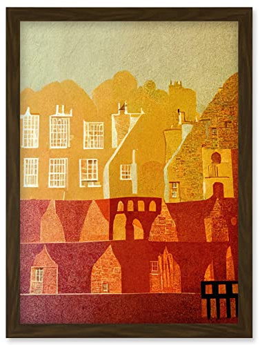 Wee Blue Coo Vintage Folk Art Mid Century Cityscape Abstract Artwork Framed Wall Art Print A4