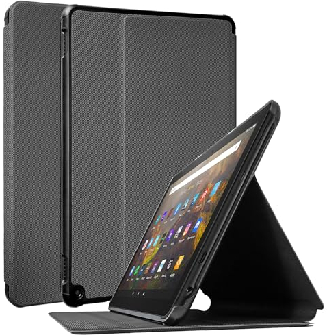TOKILO Soft Schutzhülle aus Leder Einstellbarer Stand Auto Wake/Sleep für All-New Kindle Fire HD 10/10 Plus/Kids Pro Tablet (Nur Kompatibel mit der 11. Gen, 2021) Schwarz