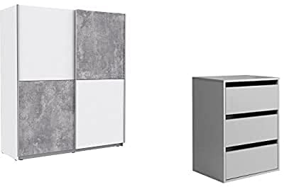 Forte Winner 1,7 Kleiderschrank weiß mit Beton + Schubkastenblock
