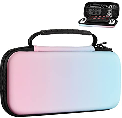 MoKo Tasche Kompatibel mit Nintendo Switch OLED Modell/Nintendo Switch, Tragbare Reise Rundum Schutz Hartschalen Aufbewahrungstasche für Zubehör Tragetasche Hülle Case, Blaurosa