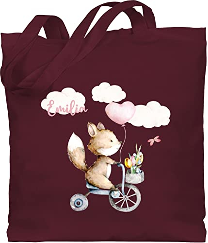 Baumwolltasche - Tiere - Fuchs Süß Kinder - Unisize - Bordeauxrot - tasche kindergarten personalisierter beutel wechselkleidung name jutetasche klein stoffbeutel personalisierte tier geschenke