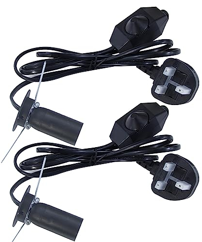 KC CABLE Himalayan Salt lamp Replacement Light Fitting e14 Bulb Holder, 2PACK 6FT Salt Lamp Spare Power Cord Cable with Dimmer Control Switch (2PACK Salt lamp Cord), Black