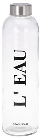hibuy Gourde L'EAU 750 ml – Anti-fuite & Convient aux boissons gazeuses – Verre transparent