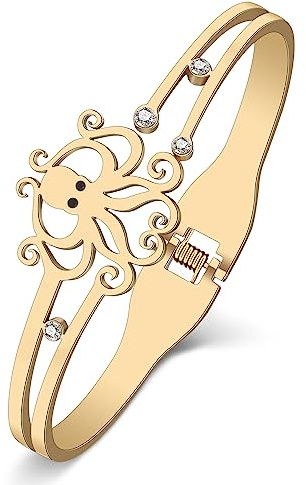 DOWAY Edelstahl Delfin Armband Cute Octopus Wal Manschette Armreif Armbänder Meerestiere Schmuck Charms Ocean Beach Geschenke für Damen Mädchen