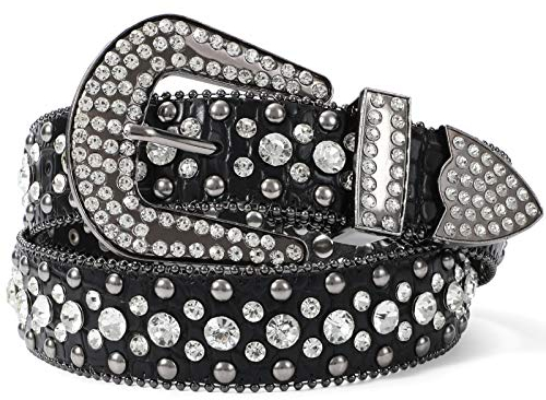 LEACOOLKEY Damen Männer Mode Strass Gürtel, Western Cowgirl Nieten Punk PU Ledergürtel für Jeans