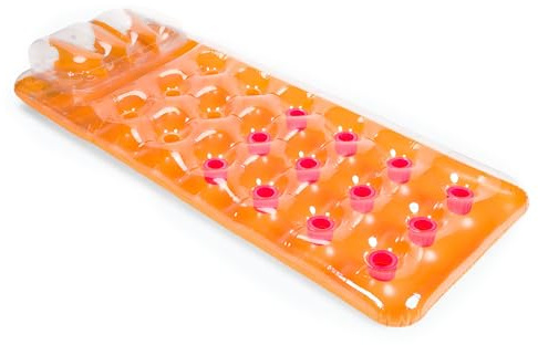 AQUASTIC Schwimm-Strandmatratze 188 x 71 cm Für Erwachsene und Kinder ab 14 Jahren Strapazierfähiges PVC-Material Integriertes Kissen Farbe Orange ASM-188O
