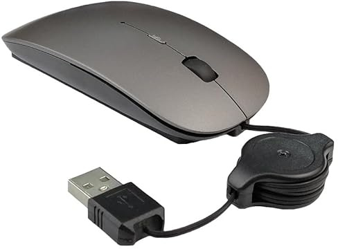 Mouse telescopico muto, mouse del computer Mouse silenzioso Mini Mouse Mouse filo USB Mouse con cavo retrattile per computer portatile Notebook (Argento)