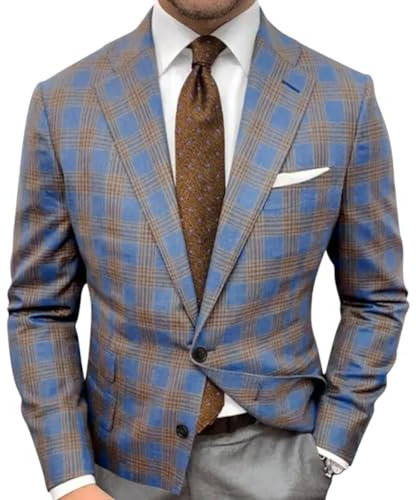 Oanviso Homme Blazer à Carreaux Slim Fit Décontracté Veste de Costume Business Revers Blazers de Treillis avec Boutons Blousons Classique Elégant Automne Vestes Mode Manteaux Légère Mariage G 05 XL