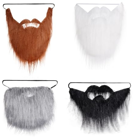 4er Gefälschte Bärte Fake Bart Schnurrbärte Opa Kostüm Whisker 80er Fasching Bart Zwergenbart Rauschebart Mafia kostüm für Halloween Cosplay Karneval Party