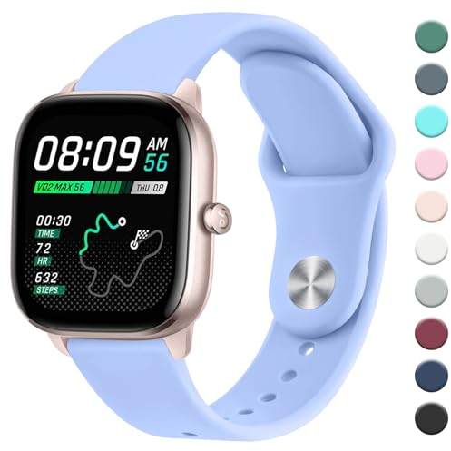 Silicone Replacement Band: 20mm for Amazfit GTS 4 Mini & GTS 3; Compatible with Bip 3 Pro (Nude Blue)