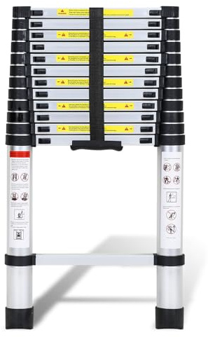 Fiqops 3.8M Aluminium Teleskopleiter, Ausziehbare Leiter 150 kg Belastbarkeit, Rutschfester Aluleiter Stehleiter Tragbar Aluminiumleiter, Teleskop Ausziehleiter Mehrzweckleiter