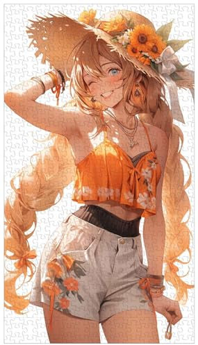 1000 piece wooden jigsaw puzzles, for adult, Cute bikini model wearing sun hat (B ; 500)