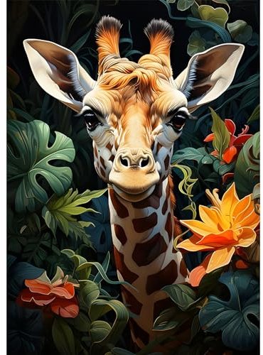 DPHERO Giraffe Diamant Painting Bilder für Erwachsene Kinder,5D Blumen Diamond Painting Set,DIY Strass Bilder Giraffe Diamant Kunst Kits,Runde Steine Diamant Painting für Zuhause Dekor 30x40 cm