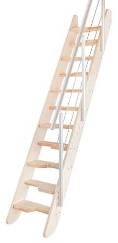 WoodStep Raumspartreppe in Kiefer/Fichte mit 13 Steigungen incl. Geländer in Aluminium eloxiert (050.60.0024)