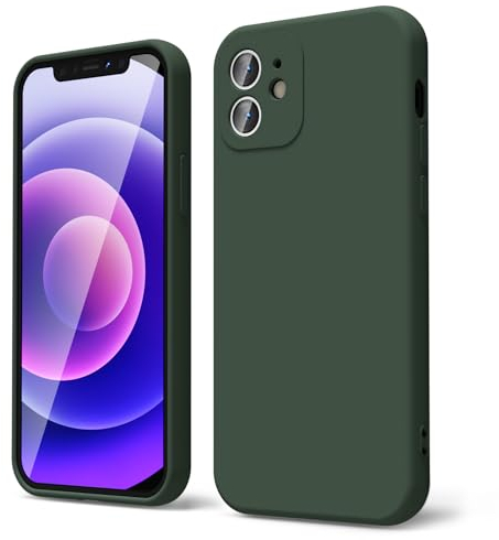 oakxco for iPhone 12 Mini Case Liquid Silicone, Soft Rubber Gel Elegant Aesthetic Basic Simple Cover, Cute Thin Slim TPU Matte Solid Color Plain Smooth Case for Women Men Boy, Dark Green
