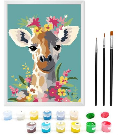 Zimrobin Peinture au Numéro Enfant 5-7 Ans - Kit d'Art Comprenant Peintures Acryliques, Cadre Photo et 3 Pinceaux, 18 x 24 cm (Cerf avec Guirlande)