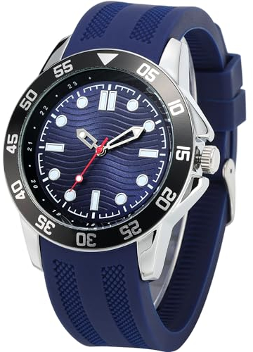 NUOVO Montre pour homme - Bracelet en silicone - Étanche jusqu'à 30 m - Grande montre décontractée - Cadeau élégant pour homme, bleu, lanière