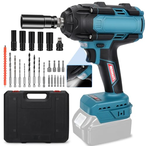 panthem Avvitatore a percussione a batteria da 800 Nm, compatibile con batteria Makita da 18 V, batteria senza spazzole per avvitatore a percussione da 1/2, per cambio pneumatici auto, con bussole e