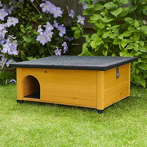 FeelGoodUK Maison pour hérisson et abri d'hibernation – Grand habitat extérieur résistant aux prédateurs – Toit en feutre et plancher en bois – Cachette en bois pour hérissons (gris sauge, standard)