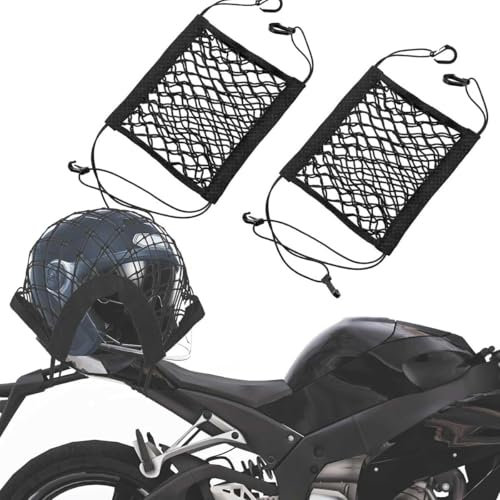 Unifizz Cargo Net for Motorcycle Helmet Storage,2 Pcs Motorcycle Cargo Net,10X11 High-elastic Double Layer Bungee Net,Luggage Strap Rack Expansion Organizer Net Pocket for Motorbike Trike Cycle