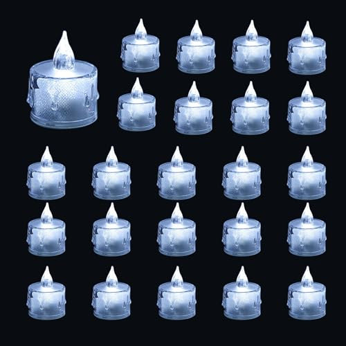 Begonia 24 velas de té para exteriores, impermeables, funciona con pilas, luz blanca LED, sin llama, para camping, linterna, jardín, boda, festival, decoración
