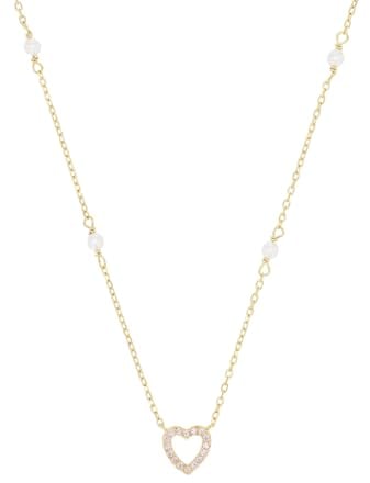 Amor Kette mit Anhänger 925 Sterling Silber Damen Halsschmuck, mit synt. Nano, mit Muschelkernperle, 42 cm, Herz, Kommt in Schmuck Geschenk Box, 2039229