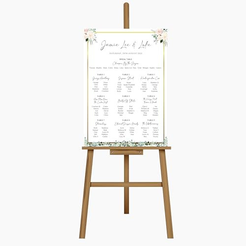 Personalised Floral Wedding Welcome Entrance Large Sign Board – Perfect for Couples Engagement, Reception Foam Board (A1 Foral Portrait Seating Plan)