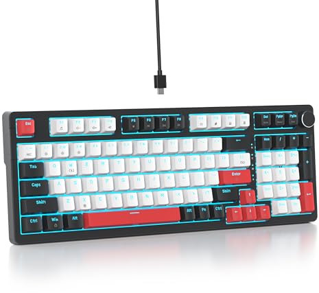 SbocKeeb 96% Creamy Sounding Keyboard with with Number Pad, Gasket Mounted RGB Mechanical Keyboard Hot Swappable Custom Wired Thocky Keyboard American QWERTY with Knob for Office Gamer 98 White