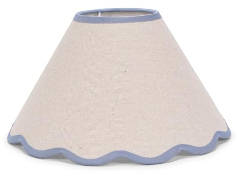 ValueLights | Large Easy Fit Natural Linen Tapered Light Shade with Blue Scallop Trim | Lamp Shades, Home Décor & Improvement Essential | Includes Bulb | 41cm Shade Width