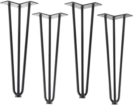 4 Stück Haarnadelbeine schwarz 406 mm 3 Streben Hairpin Legs Möbelfüße für Couchtische und Bänke Tischbein von SO-TECH®