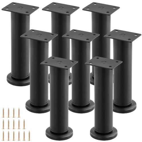 CHEUKYIU 8 patas ajustables para muebles de 18 a 30 cm, altura ajustable con tornillos, patas de metal negro para muebles, para sofá, mesita de noche, cama, armario