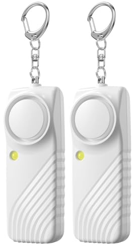 Lancoon 2 Paquets Sécurité Alarmes Personnelles Sonores 130dB Loud Autodéfense Alarme d'urgence Alarme de sécurité avec Lampe de Poche LED pour l'extérieur pour Les Femmes Enfants Portable Blanc