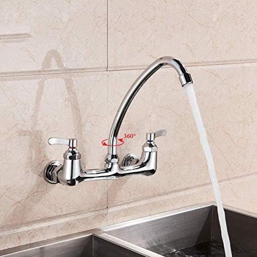 Robinet Chrome Montage Mural Mélangeur De Cuisine Double Poignée Bec Pivotant Chaud Froid Mitigeur 360 Degrés Col De Cygne Mitigeur Pour Cuisine