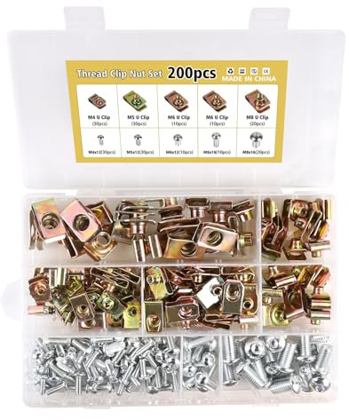 LALAGO 200 Piezas Tornillos Automotrices y Clips de Tuerca en U para Autos, Grapas Coche, Juegos de Tuercas de Clip Tornillo, Tuercas Grapas Clips en U para Guardabarros Parachoques de Coche