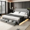 LAKFEW Polsterbett 180x200 cm, Doppelbett Stauraumbett mit Polster Kopfteil, Jugendbett mit 2 Schublade und LED-Beleuchtung, Bettgestell Bett mit Lattenrost, Grau, Ohne Matratze, Leinen