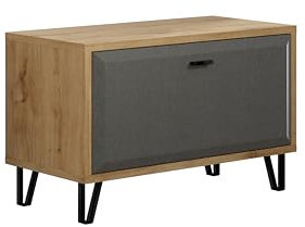 trendteam smart living - Blanshe - Sitzbank - Eiche/Dunkelgrau - Schuhbank auf modernen Metallfüßen - (BxHxT) 79 x 51 x 42 cm - Platz für bis zu 3 Schuhpaare - Abgeschliffene Front