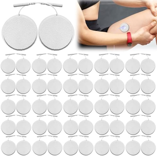 50 Stücke Rund Elektroden Pads, 4 cm Selbstklebende Elektroden-Nachkaufset, TENS-EMS Elektroden Wiederverwendbar Pigtail Klebe-Elektroden mit verbesserter Selbstklebeleistung, nicht reizendem Design