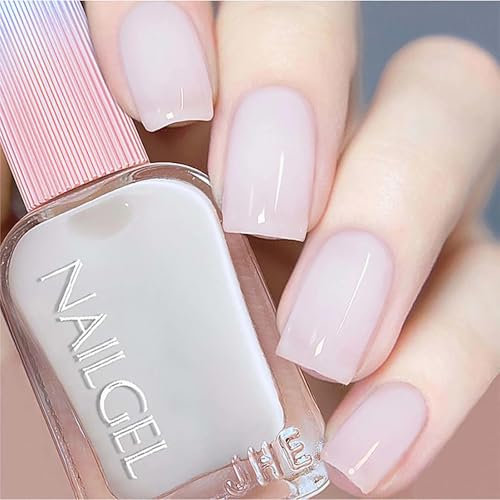 Quick-Dry Milky White Jelly Nail Polish – Translucent Sheer Varnish | Crystal Oil-Based, Long-Lasting & Breathable | DIY Manicure for Women | Easy Application & High Shine