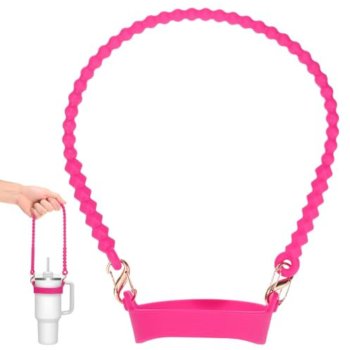 M METERXITY Water Bottle Handle, 15.7 Inch Silicone Portable Water Bottle Sling Carrier, Holder with Straps for Stanley Cup/Most 8-40oz Cups Accessories [Dark Pink]