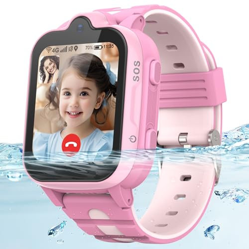 AstraMinds Kinder Smartwatch, 4G Smartwatch Kinder mit GPS und Telefon, Videoanruf, SOS, IP67 Wasserdicht, Wecker, Kinderuhr für Mädchen und Jungen im Alter von 3–12 Jahren (4GRosa)