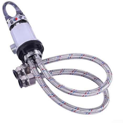 Robinet mitigeur de douche pour camping-car, robinet de douche avec tuyau de sortie de 80 cm, interface standard 1,27 cm pour camping-cars et caravanes (rouge bleu)
