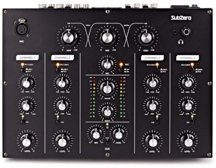 SubZero 4 Channel Rotary DJ Mixer | Vintage-Style Rotary Controls for Smooth Mixing, 3-Band EQ, Dual Headphone Outputs with Cue Split, Balanced XLR Outputs