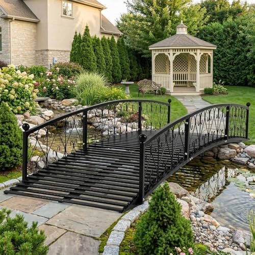 TTGIEET Metal Garden Bridge 8 FT, Durable Decorative Footbridge with Siderails Large Outdoor Bridges, Weight Capacity 770 lbs for Backyard, Creek, Lawn, Stream